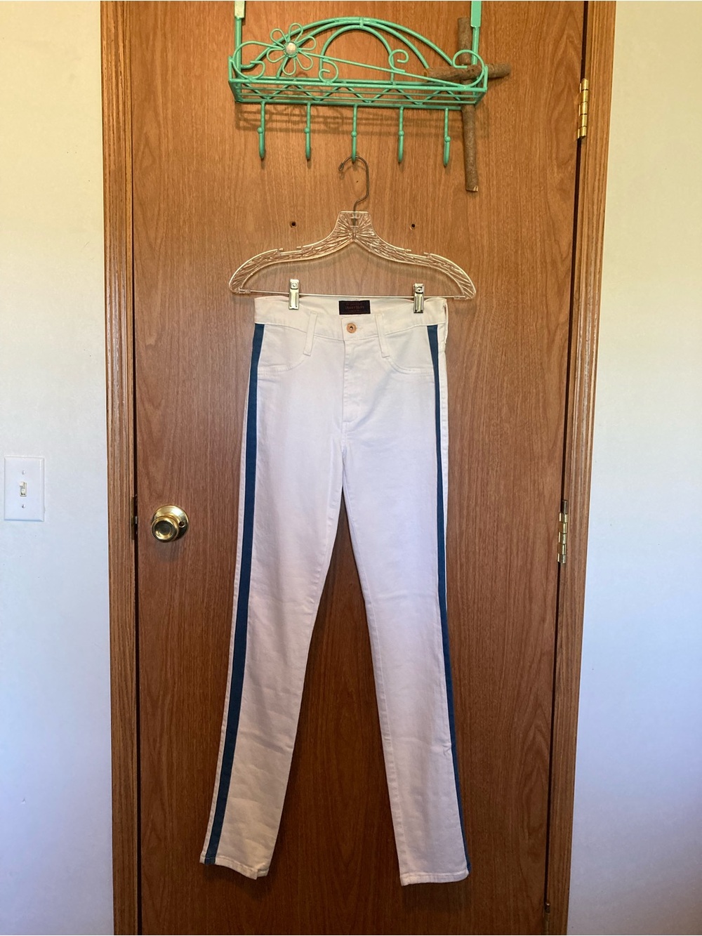 James Jeans White Skinny Jeans with Navy Side Stripe